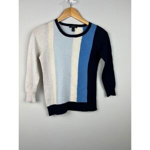 J. Crew Merino Wool Color Block Striped‎ Sweater Navy Blue Light Blue Cream